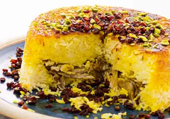 ته چین مرغ با زعفران به روش حرفه ای